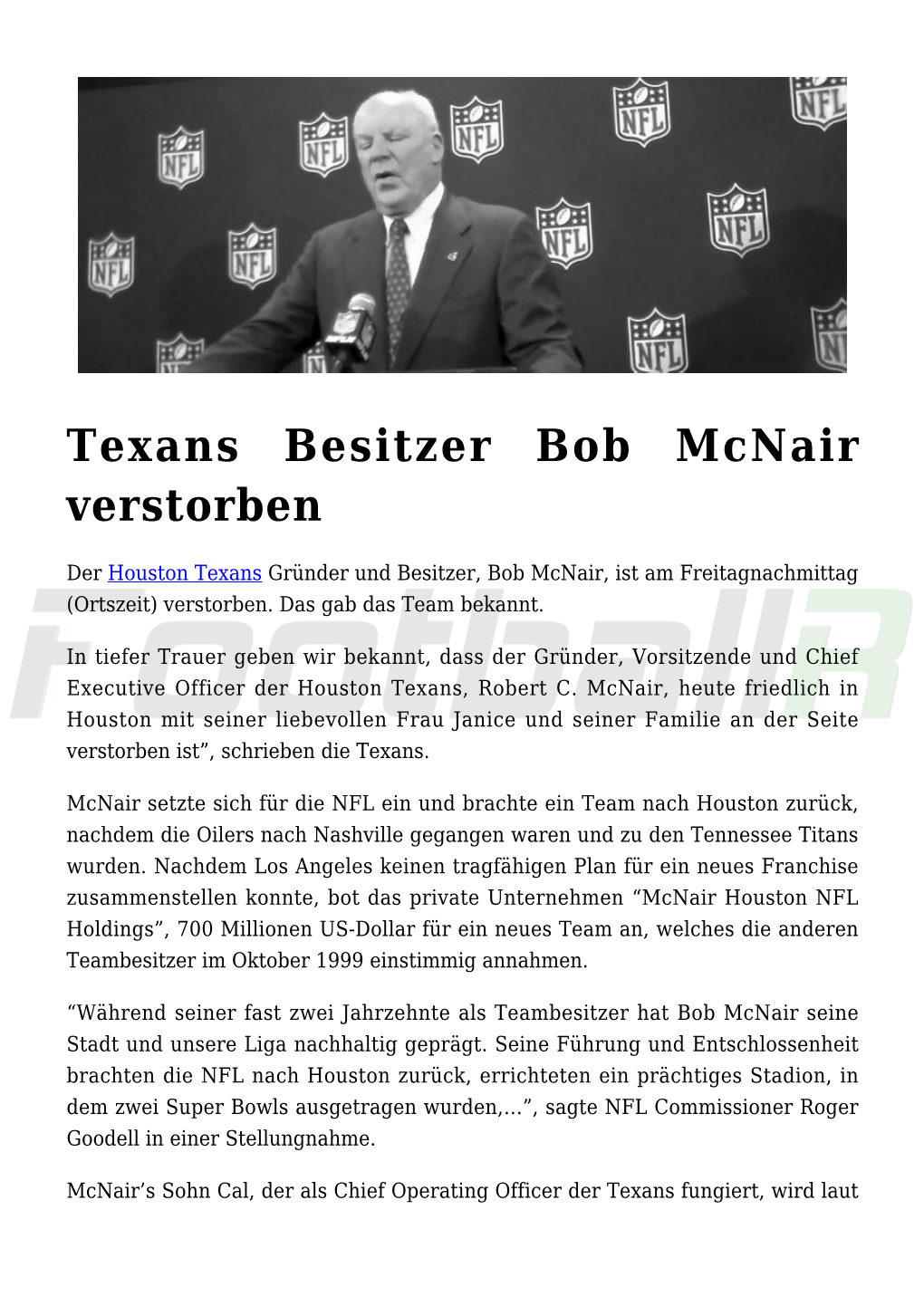 Texans Besitzer Bob Mcnair Verstorben