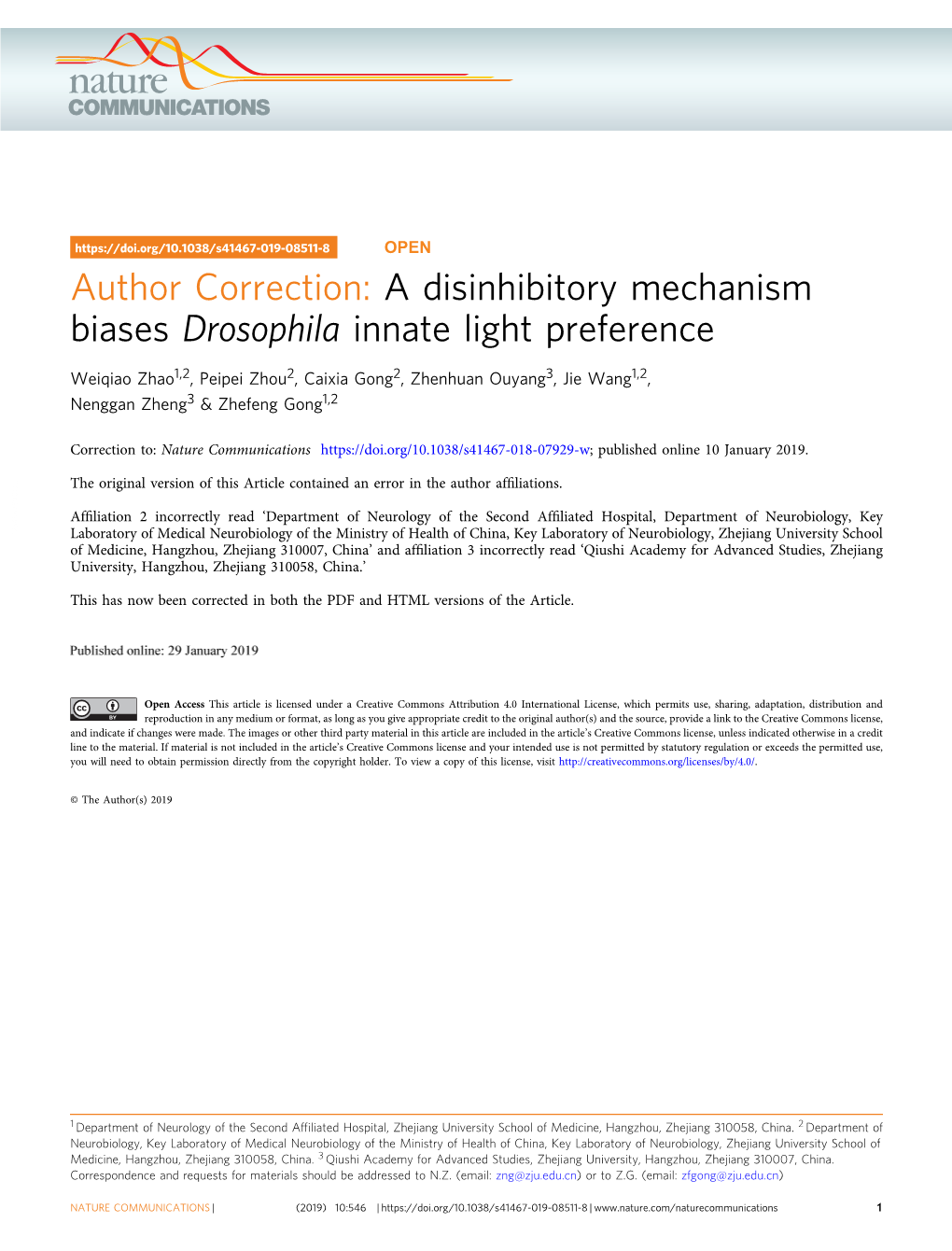 A Disinhibitory Mechanism Biases Drosophila Innate Light Preference