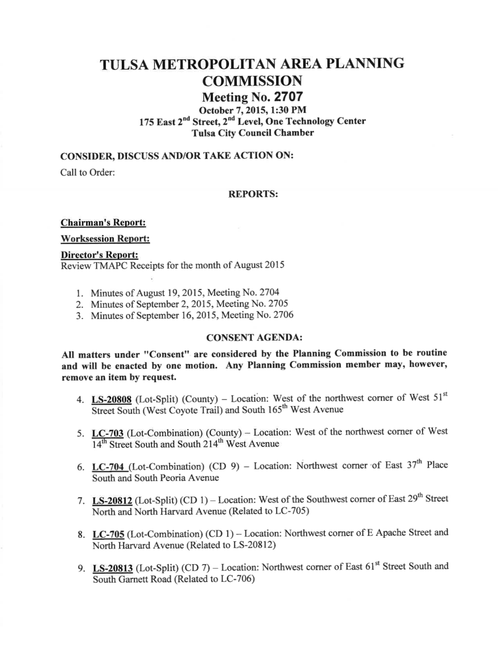 TULSA METROPOLITAN AREA PLANNING COMMTSSION Meeting No