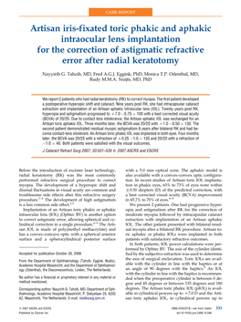 Artisan Iris-Fixated Toric Phakic and Aphakic Intraocular Lens Implantation for the Correction of Astigmatic Refractive Error After Radial Keratotomy