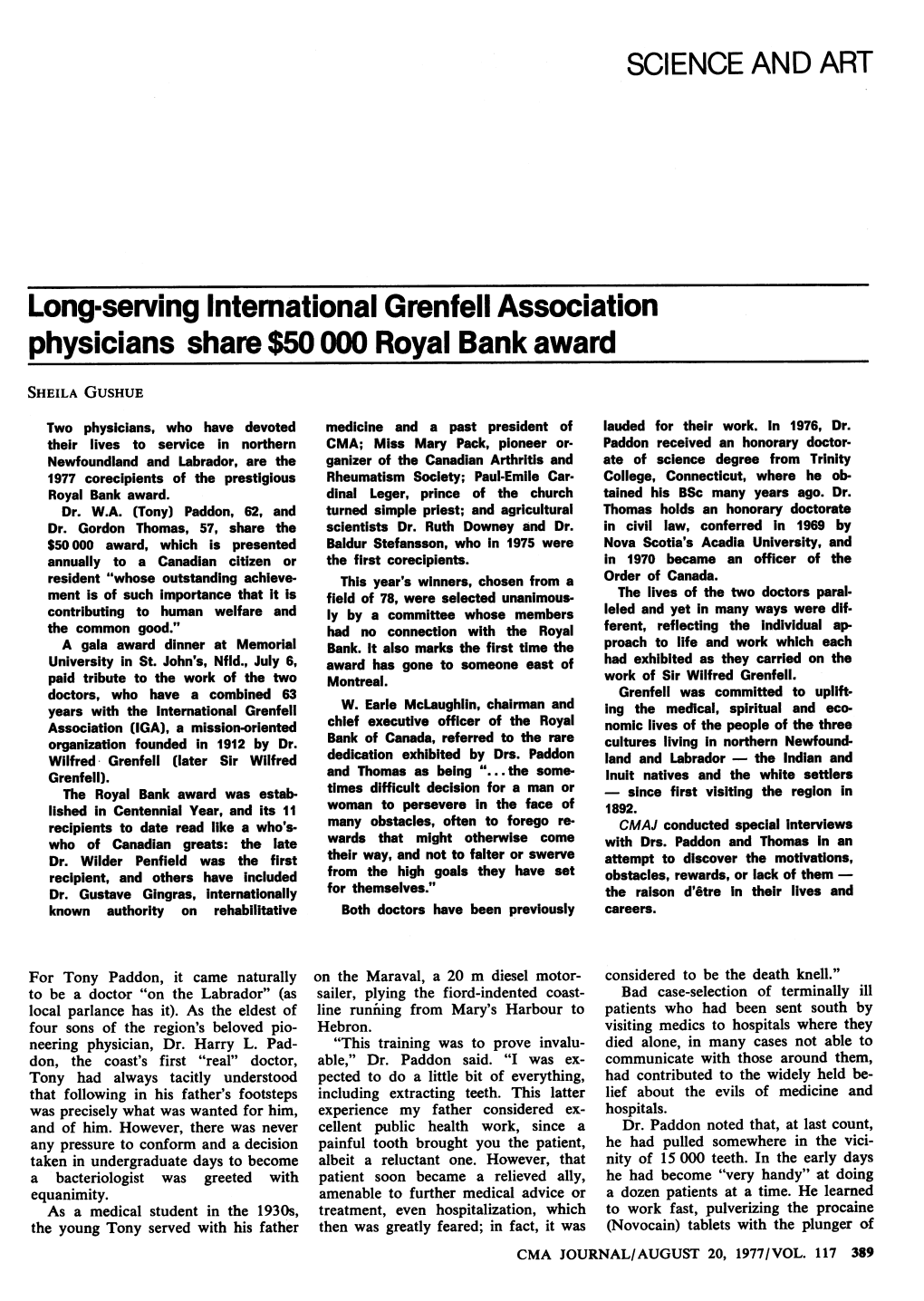 Long*Serving International Grenfell Association Physicians Share $50 000 Royal Bank Award