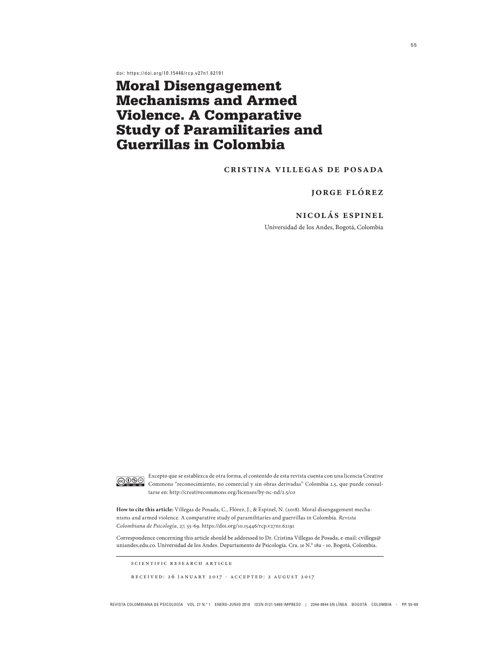 Moral Disengagement Mechanisms and Armed Violence. a Comparative Study of Paramilitaries and Guerrillas in Colombia