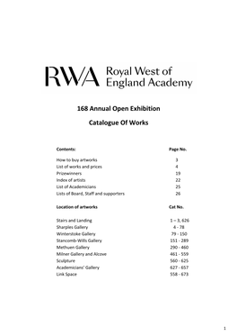 168 Annual Open Exhibition Catalogue of Works