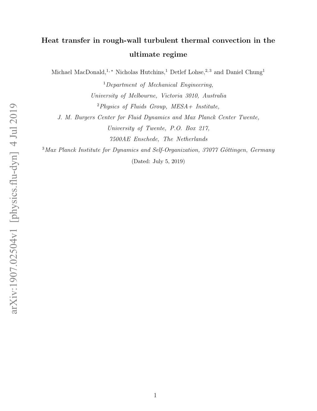 Arxiv:1907.02504V1 [Physics.Flu-Dyn] 4 Jul 2019