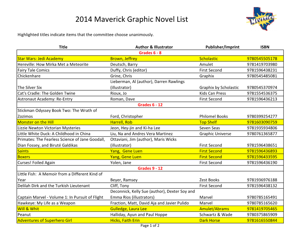 2014 Maverick Graphic Novel List