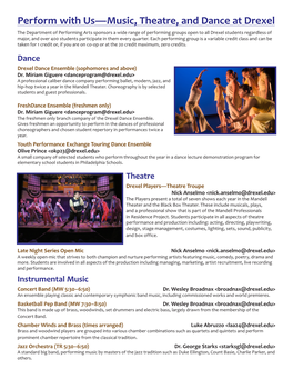 Perform with Us—Music, Theatre, and Dance at Drexel