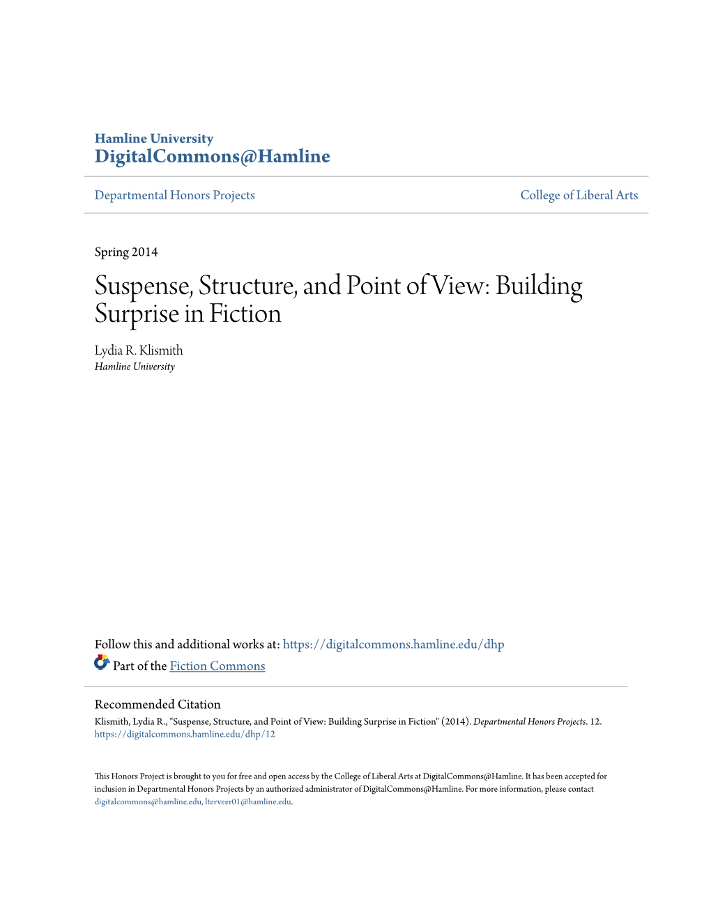 Suspense, Structure, and Point of View: Building Surprise in Fiction Lydia R