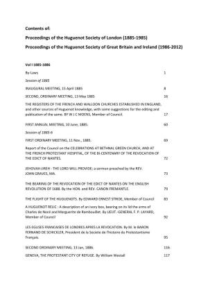 Proceedings of the Huguenot Society of London (1885-1985) Proceedings of the Huguenot Society of Great Britain and Ireland (1986-2012)