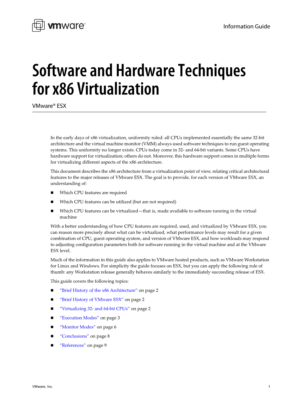Software and Hardware Techniques for X86 Virtualization Vmware® ESX