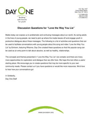 Discussion Questions for “Love the Way You Lie”