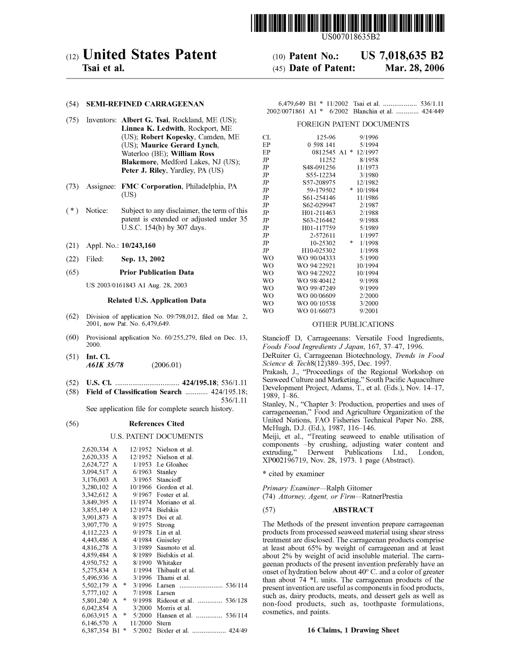 (12) United States Patent (10) Patent No.: US 7,018,635 B2 Tsai Et Al