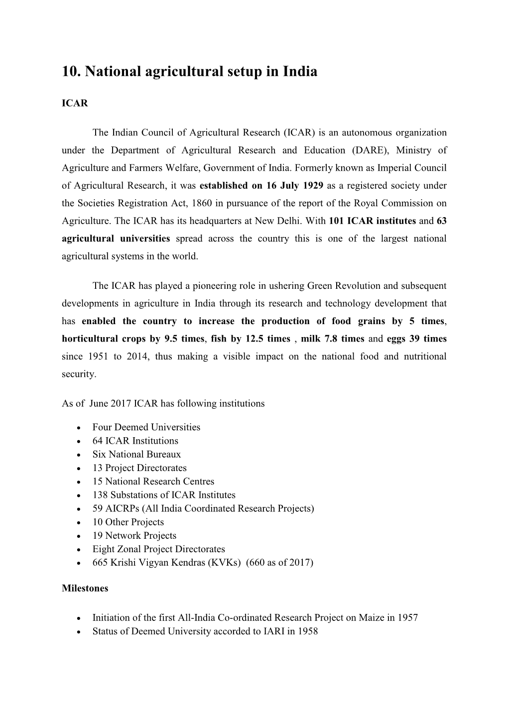 10. National Agricultural Setup in India