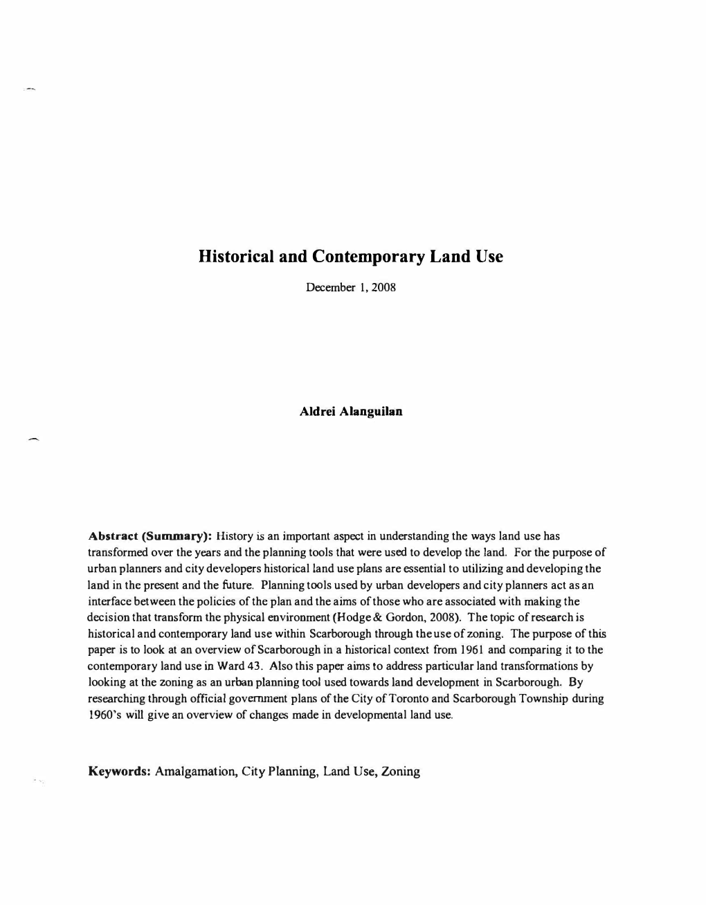 Historical and Contemporary Land Use