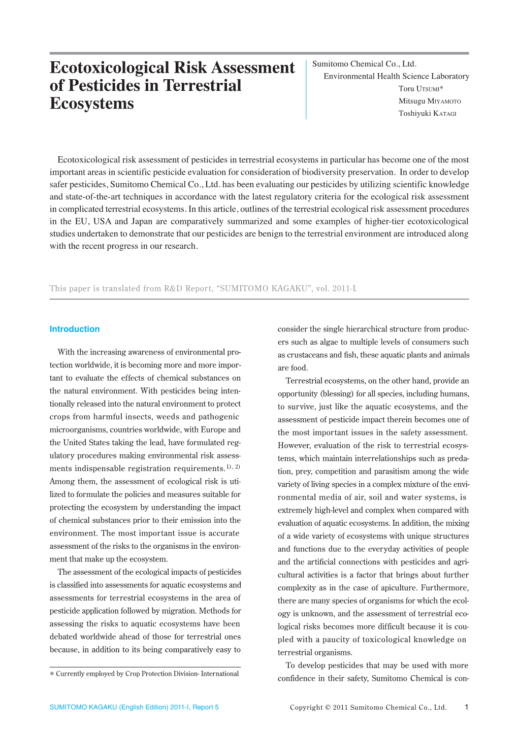 Ecotoxicological Risk Assessment of Pesticides in Terrestrial Ecosystems