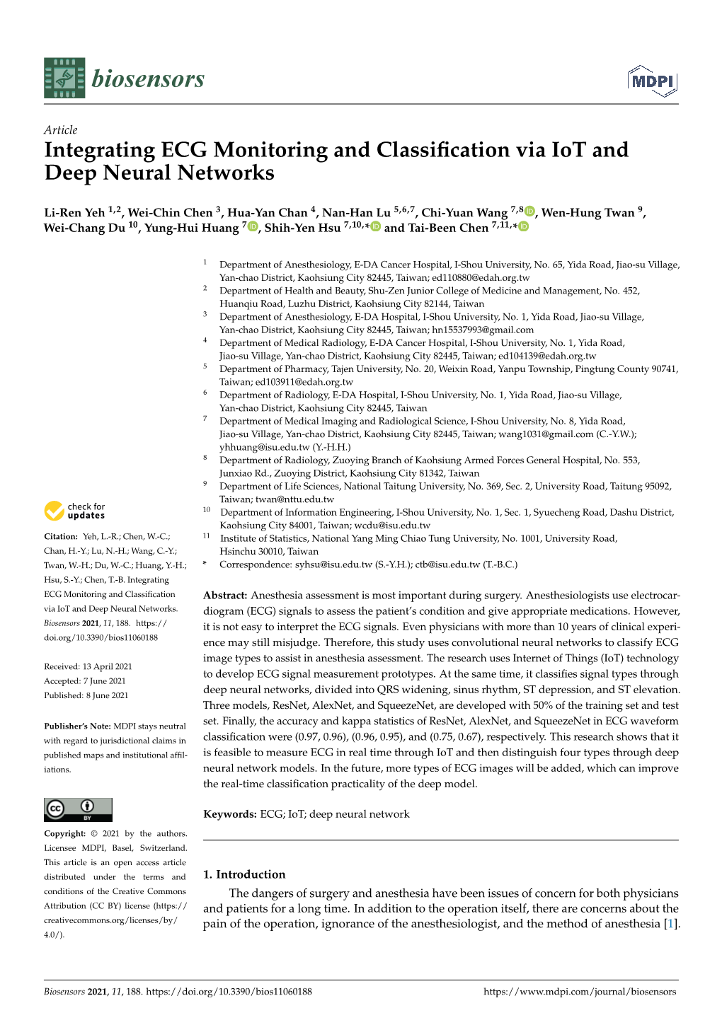 Integrating ECG Monitoring and Classification Via Iot and Deep