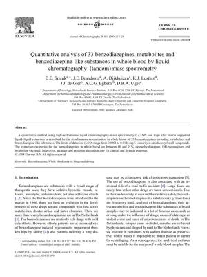 Quantitative Analysis of 33 Benzodiazepines, Metabolites and Benzodiazepine-Like Substances in Whole Blood by Liquid Chromatography–(Tandem) Mass Spectrometry