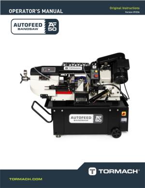 Af50 Autofeed Bandsaw Operator's Manual
