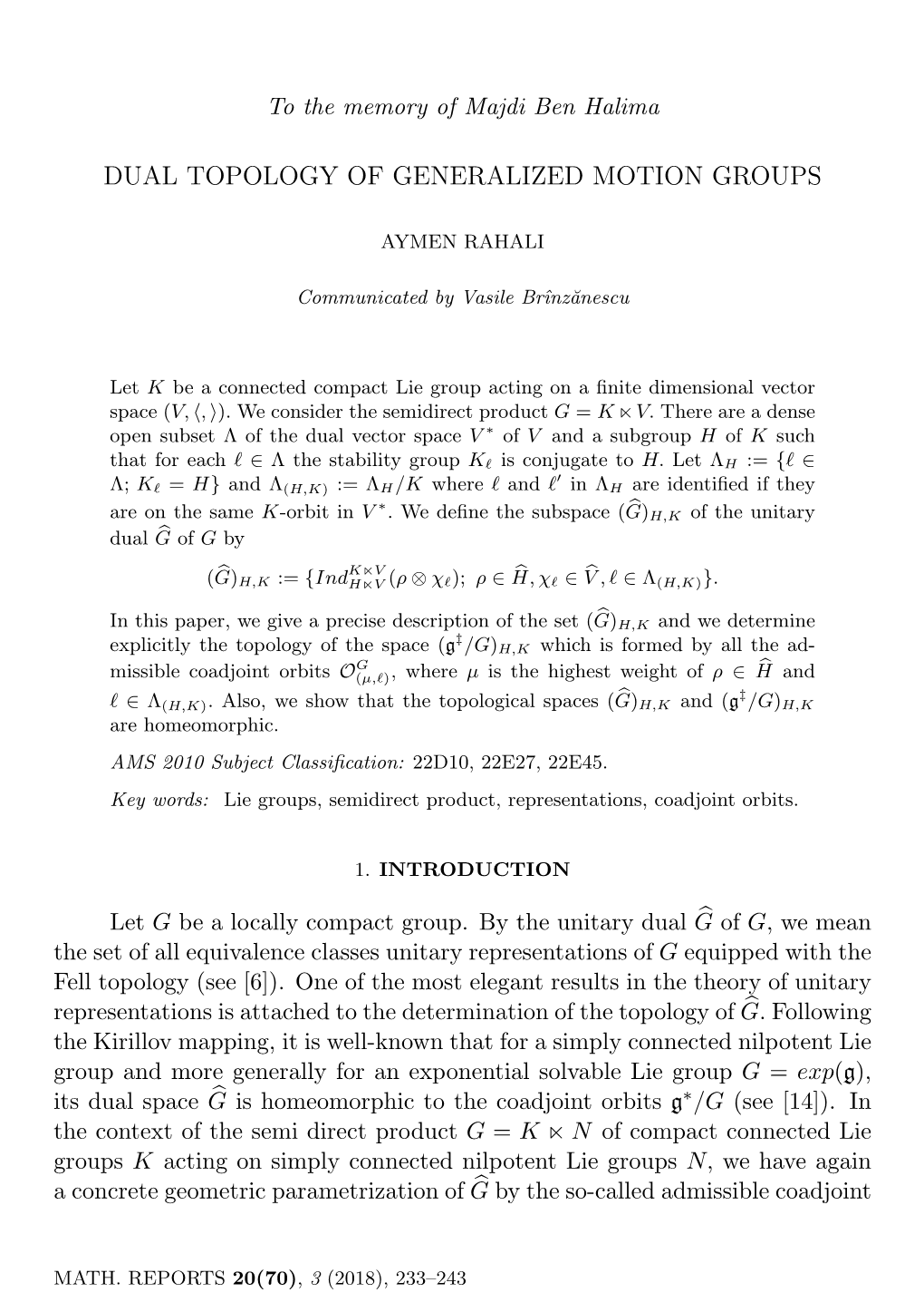 Dual Topology of Generalized Motion Groups