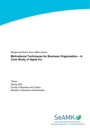 Motivational Techniques for Business Organization – a Case Study of Apple Inc