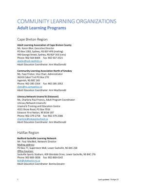 COMMUNITY LEARNING ORGANIZATIONS Adult Learning Programs