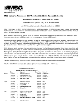 MSG Networks Announces 2017 New York Red Bulls Telecast Schedule