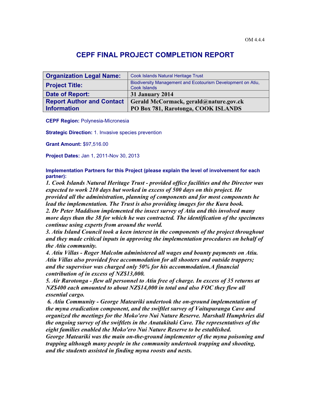 Cepf Final Project Completion Report