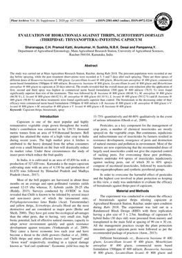 Evaluation of Biorationals Against Thrips, Scirtothrips Dorsalis (Thripidae: Thysanoptera) Infesting Capsicum