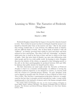 Learning to Write: the Narrative of Frederick Douglass