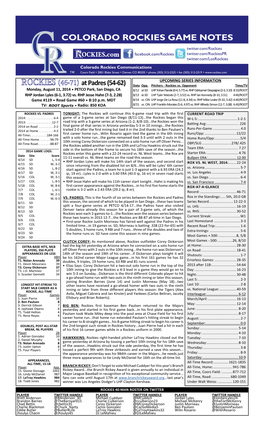 Colorado Rockies Game Notes