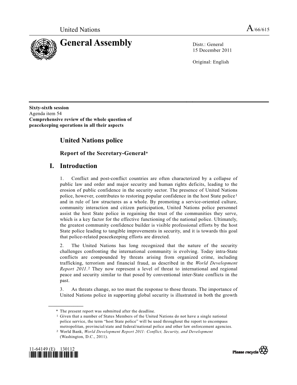 First Report of the Secretary-General on UN Police