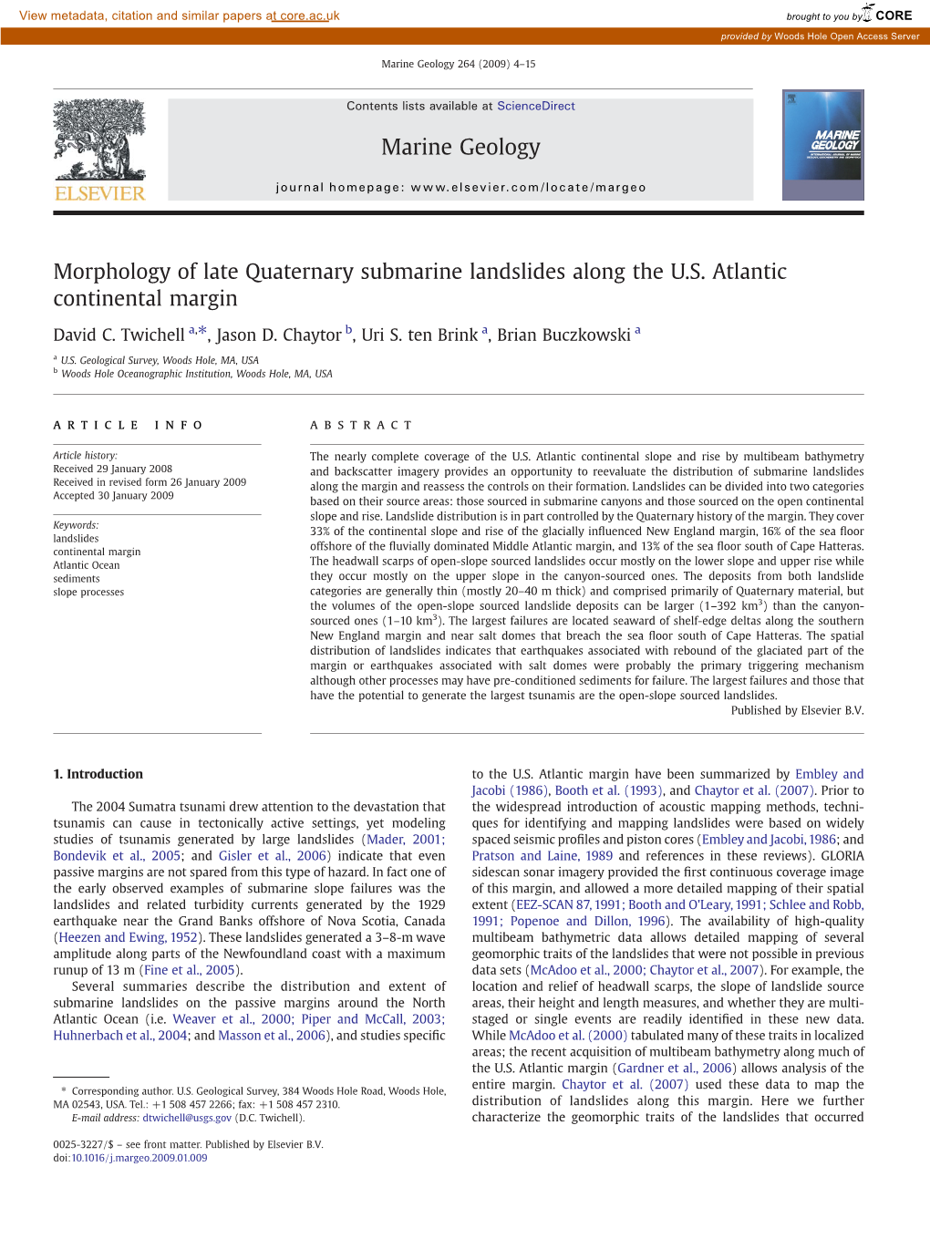 Morphology of Late Quaternary Submarine Landslides Along the U.S