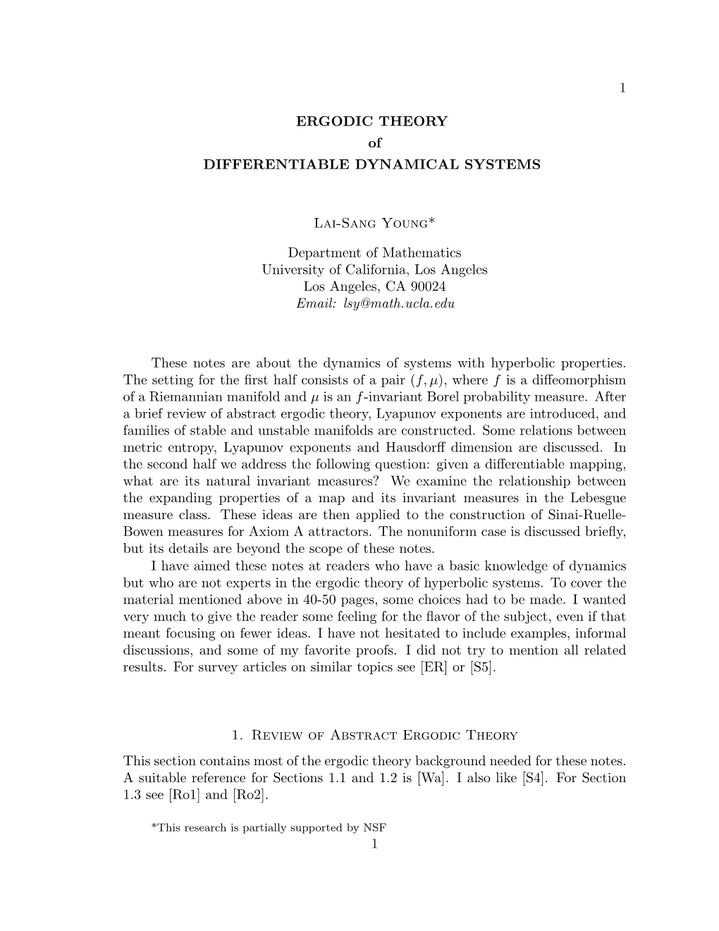 ERGODIC THEORY of DIFFERENTIABLE DYNAMICAL SYSTEMS