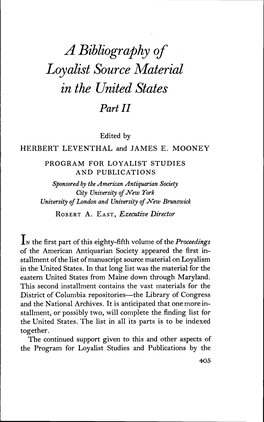 A Bibliography of Loyalist Source Material in the United States Part II