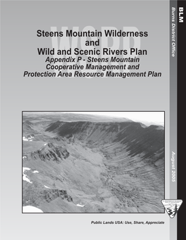 Steens Mountain Wilderness and Wild and Scenic Rivers Plan, Appendix P