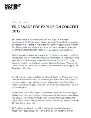 Eric Saade Pop Explosion Concert 2012