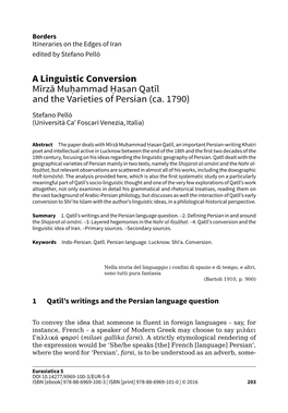 A Linguistic Conversion Mīrzā Muḥammad Ḥasan Qatīl and the Varieties of Persian (Ca