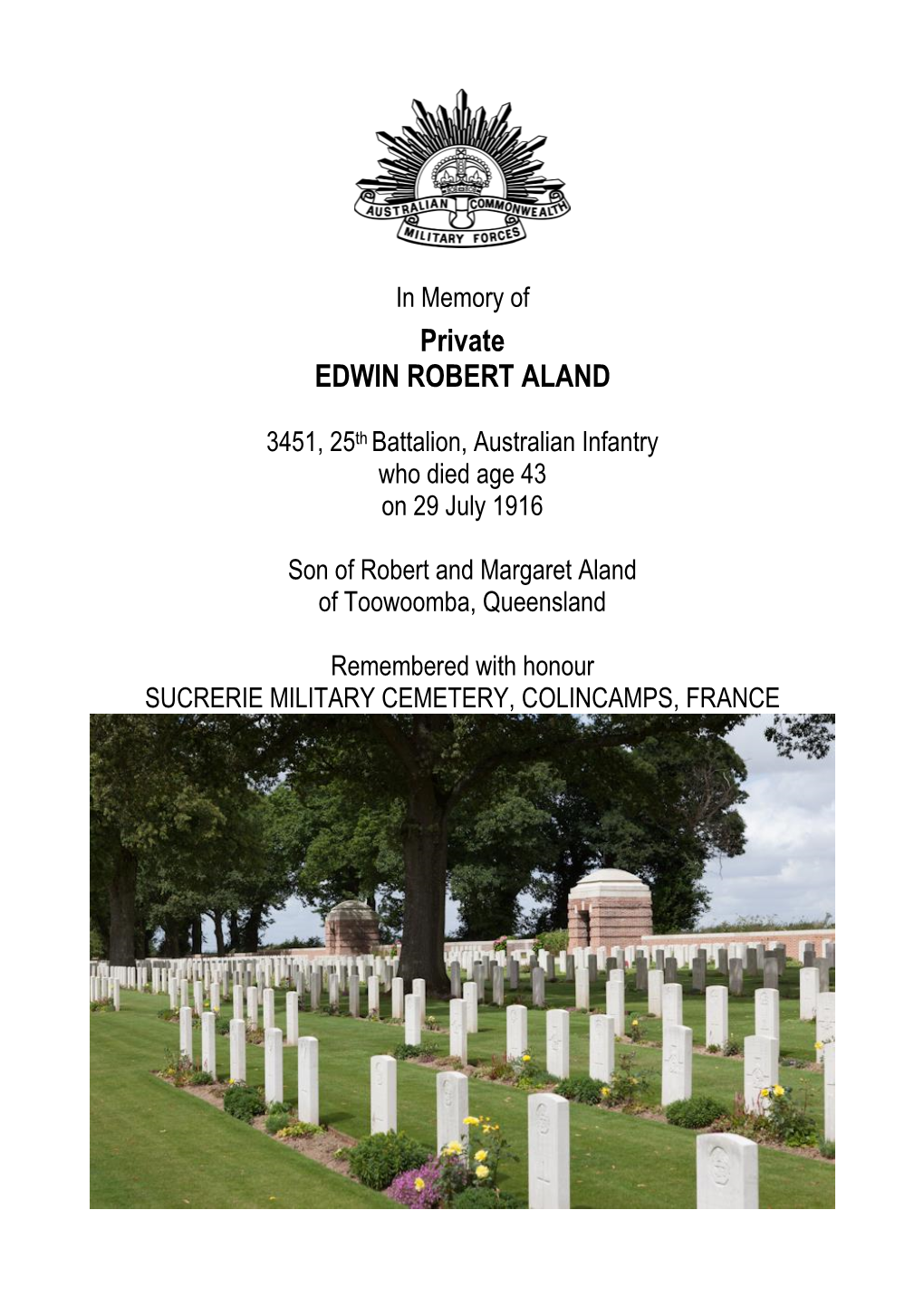 Private EDWIN ROBERT ALAND