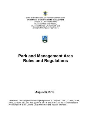 Park and Management Area Rules and Regulations