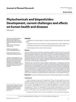 Phytochemicals and Biopesticides: Development, Current Challenges and Effects on Human Health and Diseases Pallabi Kandar1,2*