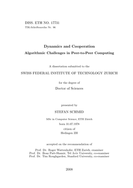 Dynamics and Cooperation: Algorithmic Challenges in Peer-To-Peer Computing