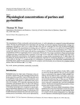Physiological Concentrations of Purines and Pyrimidines