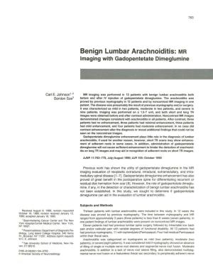 Benign Lumbar Arachnoiditis: MR Imaging with Gadopentetate Dimeglumine