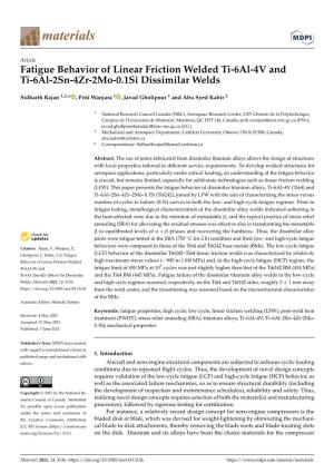 Fatigue Behavior of Linear Friction Welded Ti-6Al-4V and Ti-6Al-2Sn-4Zr-2Mo-0.1Si Dissimilar Welds