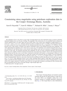 Constraining Stress Magnitudes Using Petroleum Exploration Data in the Cooper–Eromanga Basins, Australia ⁎ Scott D