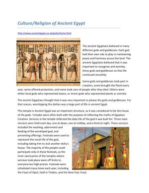 Culture/Religion of Ancient Egypt