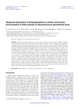 Seasonal Dynamics of Phytoplankton in Acidic and Humic Environment in Thaw Ponds of Discontinuous Permafrost Zone