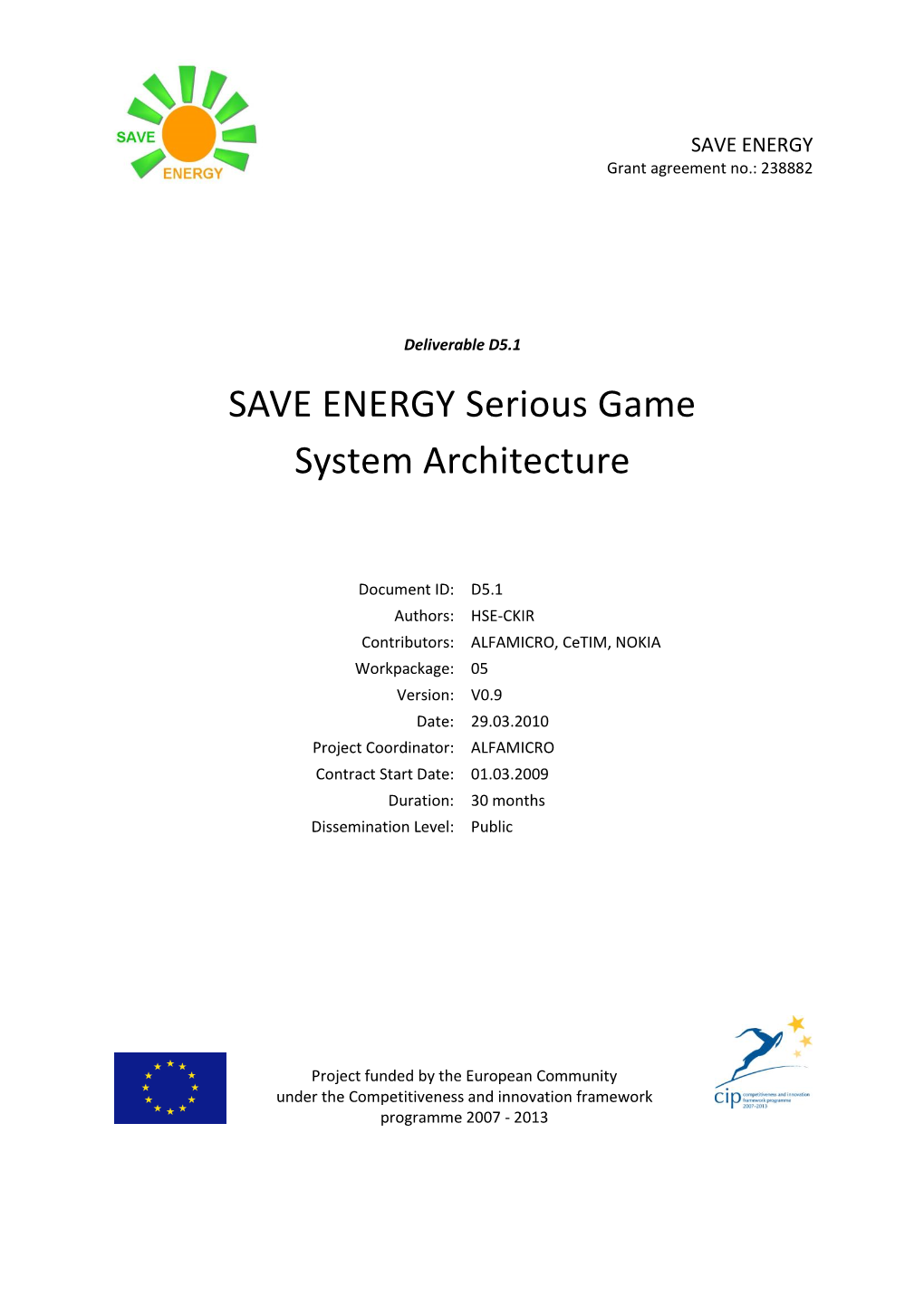 SAVE ENERGY Serious Gamesystem Architecture