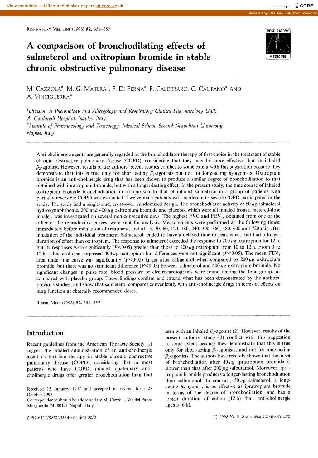 A Comparison of Bronchodilating Effects of Salmeterol and Oxitropium Bromide in Stable Chronic Obstructive Pulmonary Disease