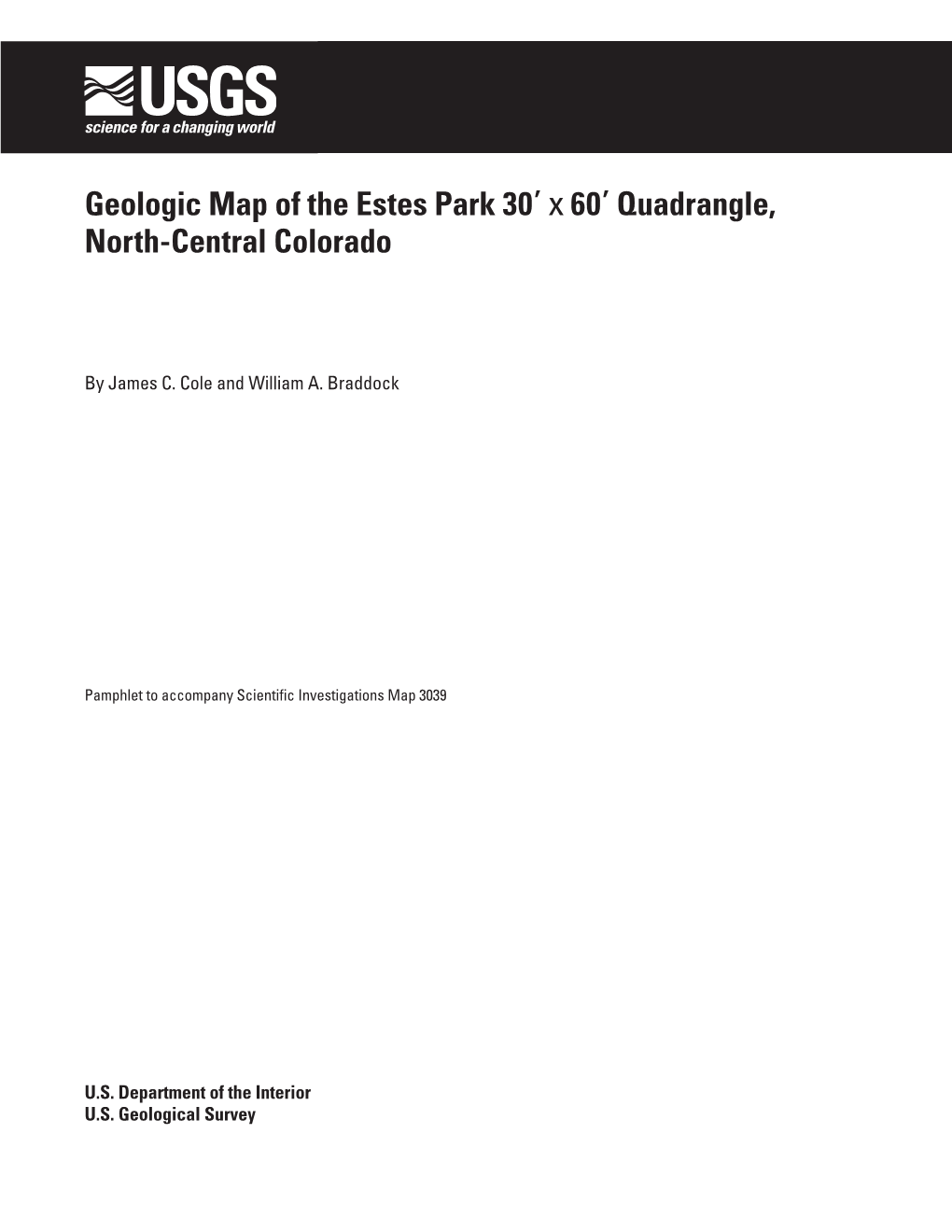 Geologic Map of the Estes Park 30' X 60' Quadrangle, North-Central