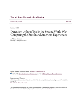 Detention Without Trial in the Second World War: Comparing the British and American Experiences A.W